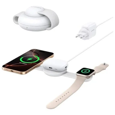 Anker MagGo Wireless Charging Station (3-in-1, Foldable Pad) with Adapter and Cable - White